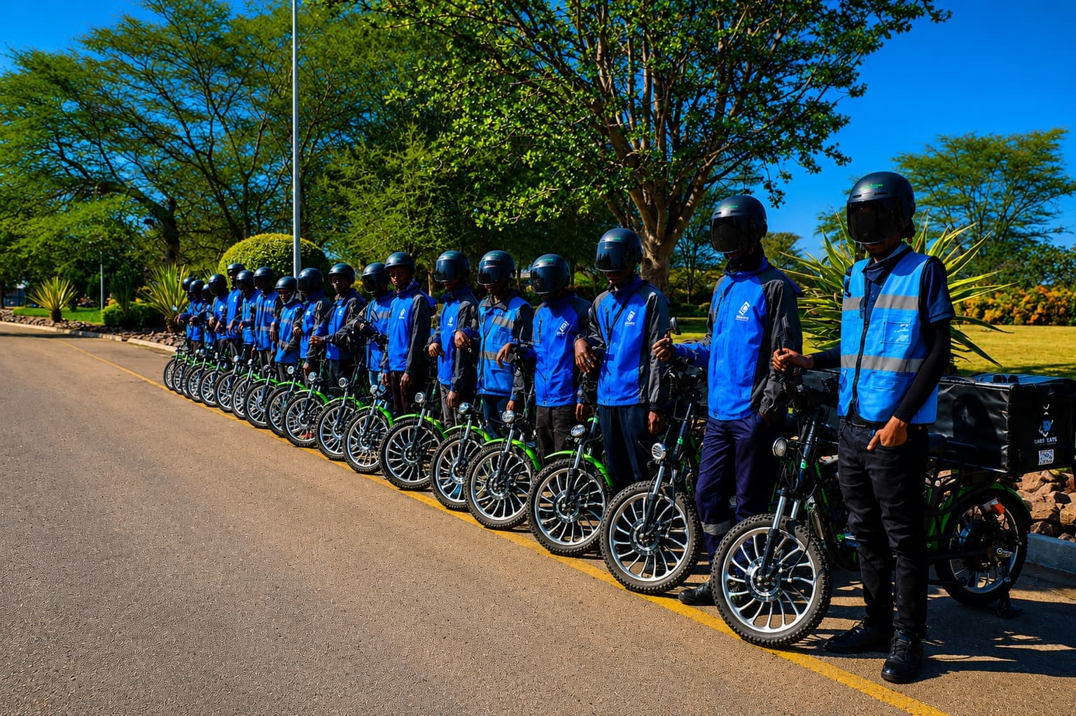 The Gabs Eats rider team lined up with their electric bikes