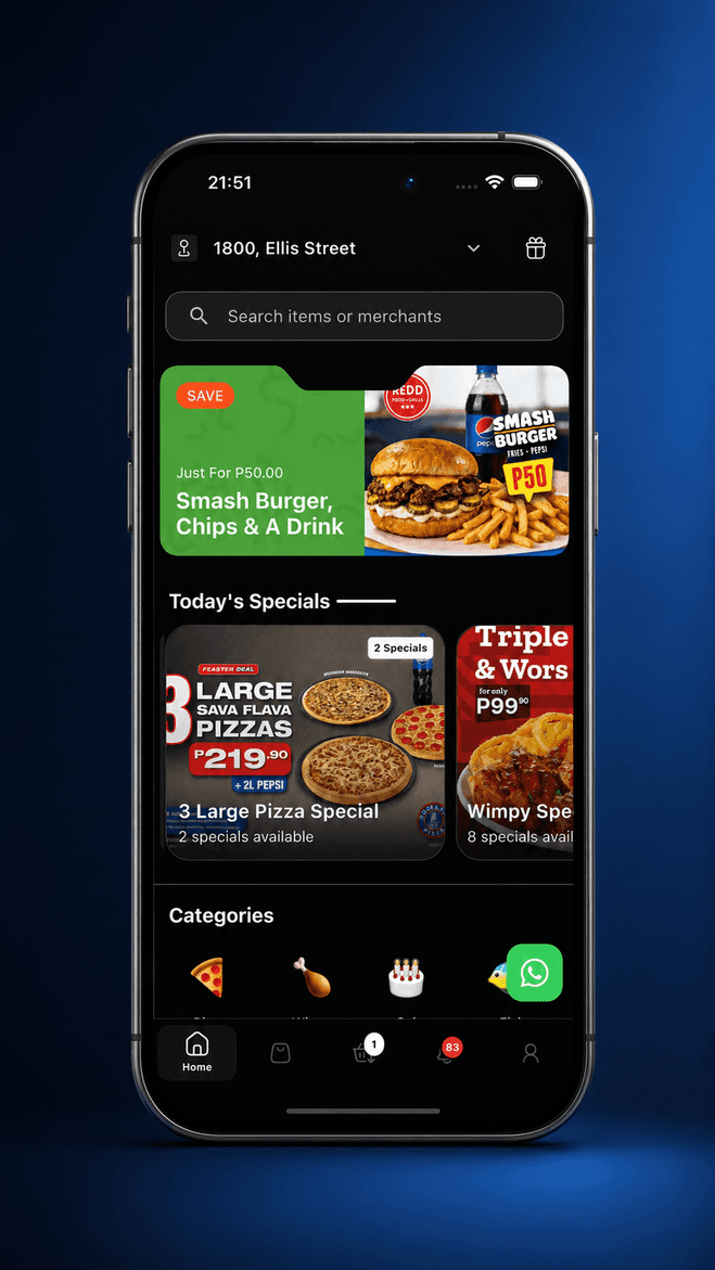 Gabs Eats app showing today's specials